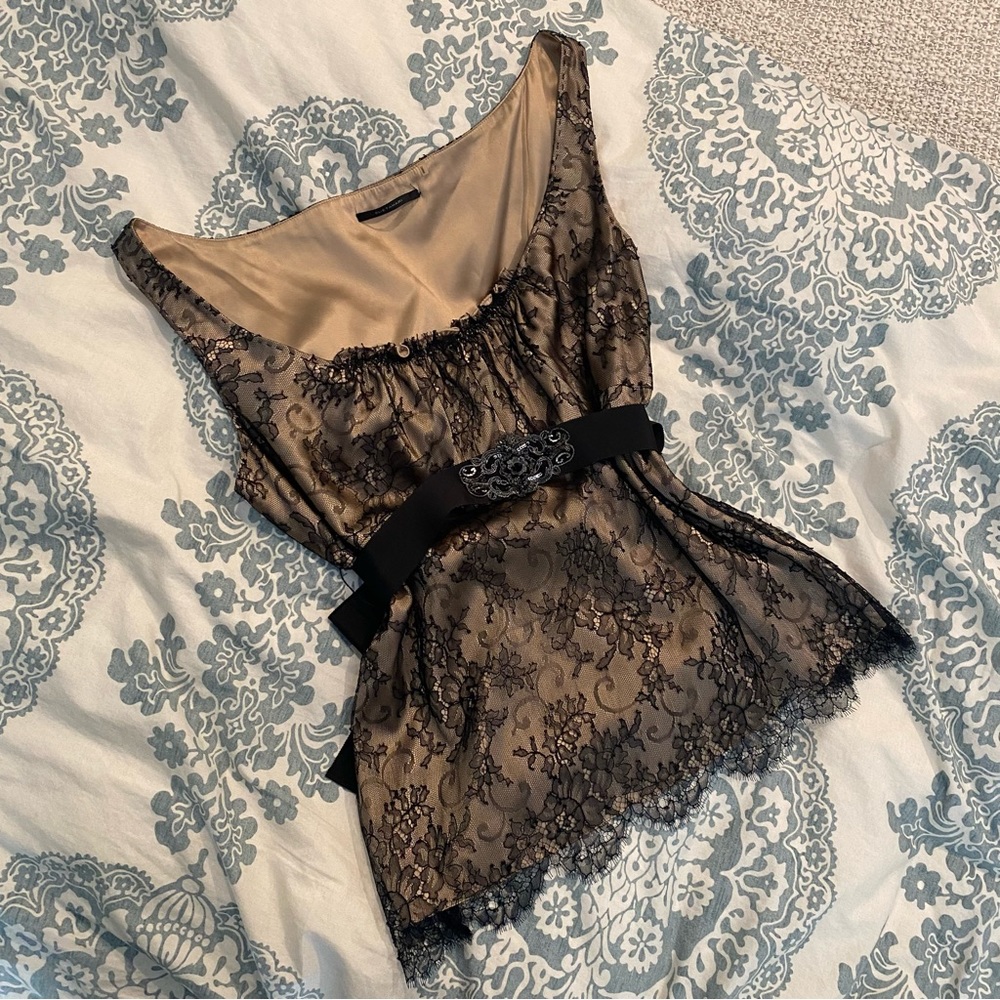 Elie Tahari • Lace Overlay Tank with Tie